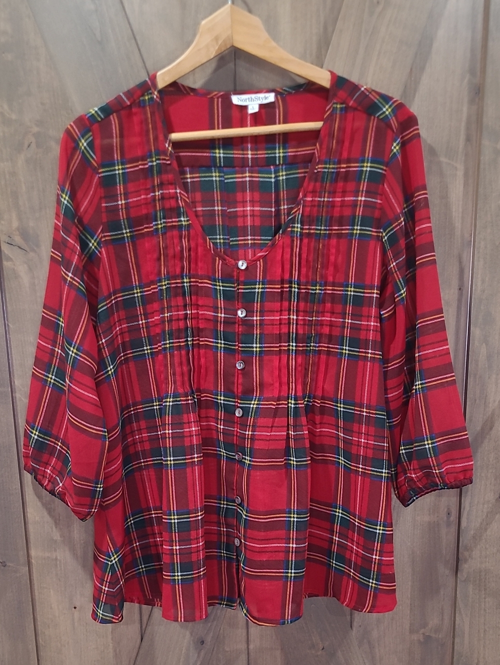 North Style plaid sheer lightweight blouse size L